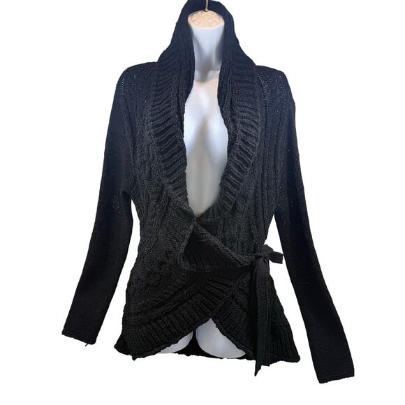 BCBG MaxAzria Vintage Black Knit Wrap Cardigan 90s Y2K Whimsigoth Witchy - Picture 1 of 9